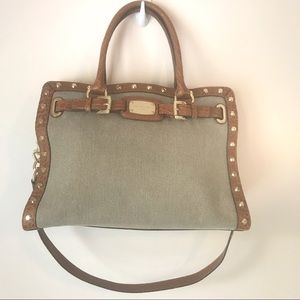 Michael Kors Hamilton tote croc embossed tan hemp